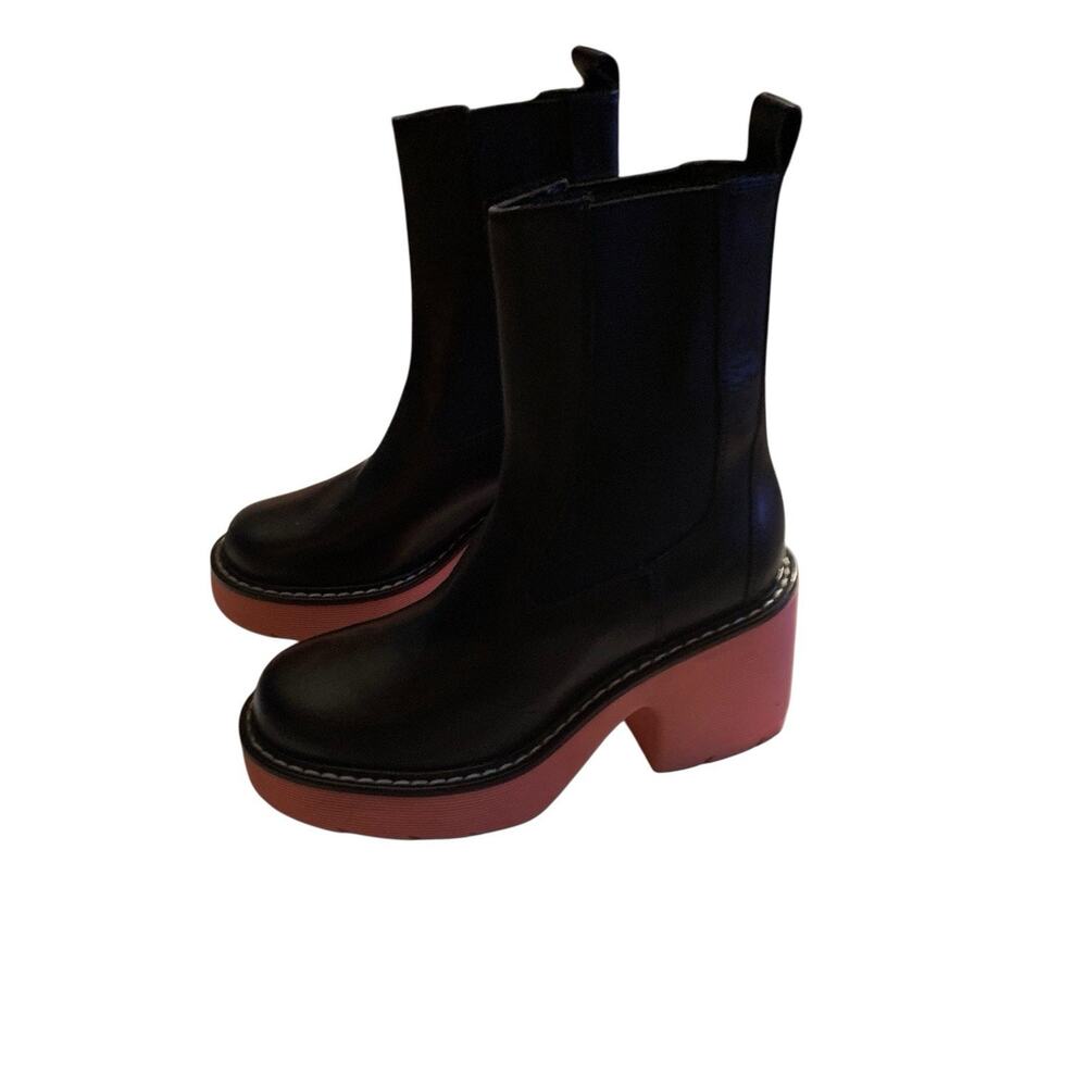 Marc Fisher- BLACK CHUNKY FREDY LUG SOLE BOOTIE- pink bottoms- Size 7 M - Picture 4 of 13